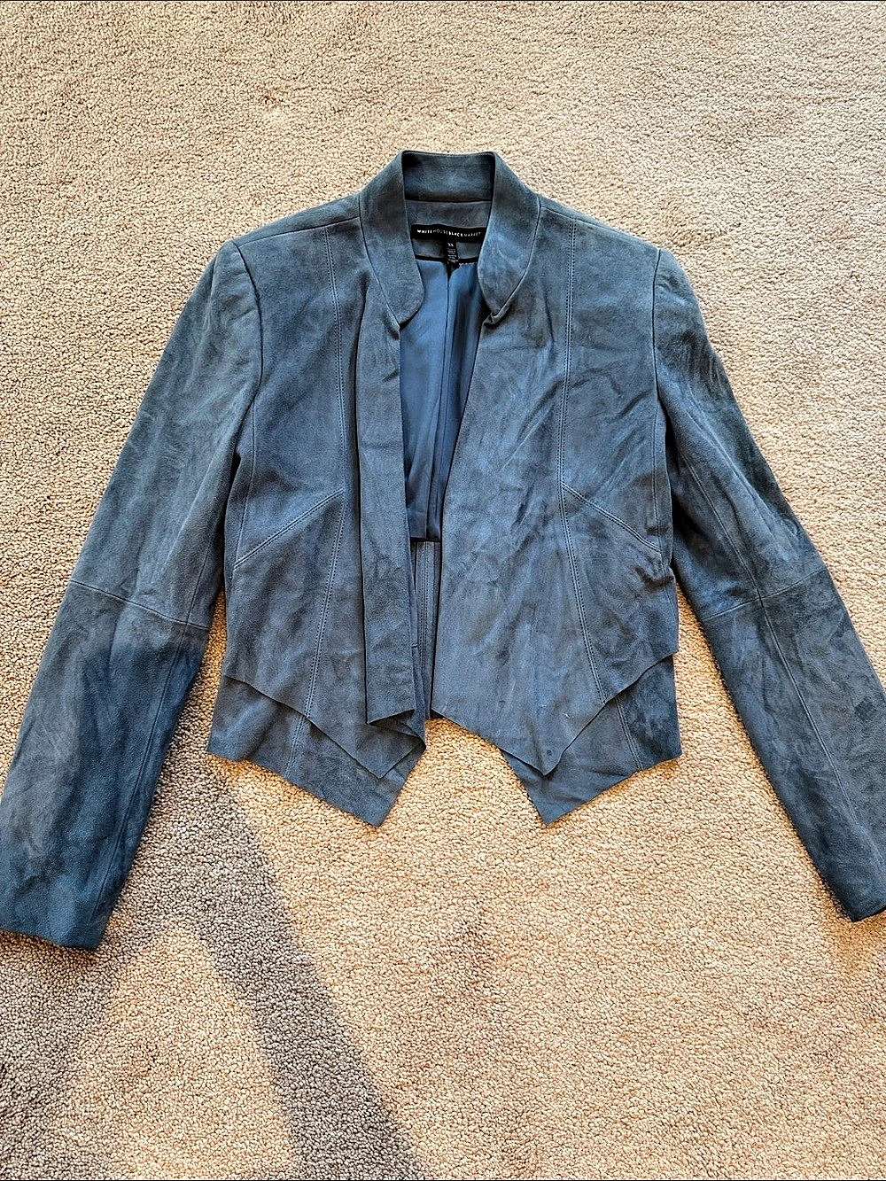 White House Black Market Ultra Suede Drape Front Jacket Blue Small